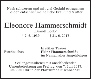 Traueranzeige von Eleonore Hammerschmidt von merkurtz