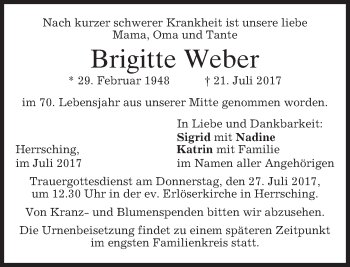 Traueranzeige von Brigitte Weber von merkurtz
