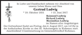 Traueranzeige von Gertrud Ludwig von merkurtz