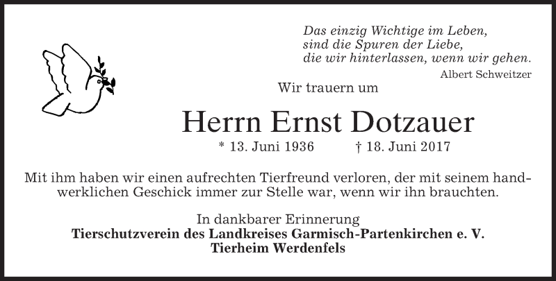  Traueranzeige für Ernst Dotzauer vom 08.07.2017 aus merkurtz