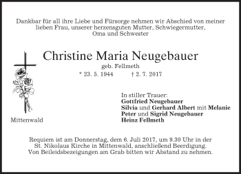 Traueranzeige von Christine Maria Neugebauer von merkurtz