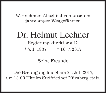 Traueranzeige von Helmut Lechner von merkurtz