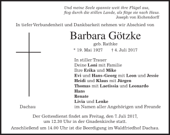 Traueranzeige von Barbara Götzke von merkurtz