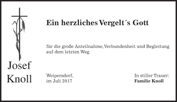 Traueranzeige von Josef Knoll von merkurtz