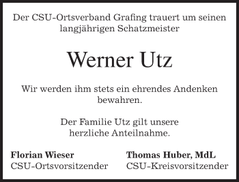 Traueranzeige von Werner Utz von merkurtz