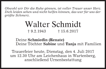 Traueranzeige von Walter Schmidt von merkurtz