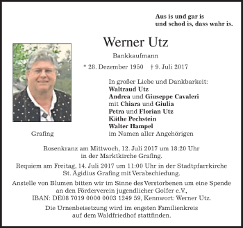 Traueranzeige von Werner Utz von merkurtz