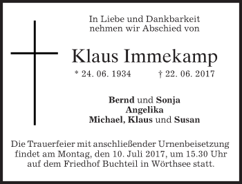 Traueranzeige von Klaus Immekamp von merkurtz