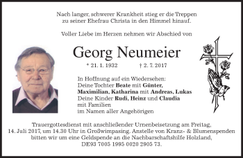 Traueranzeige von Georg Neumeier von merkurtz