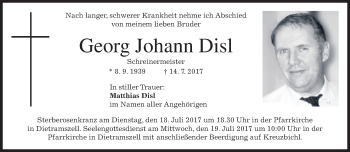 Traueranzeige von Georg Johann Disl von merkurtz