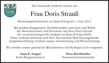 Traueranzeige von Doris Strauß von merkurtz