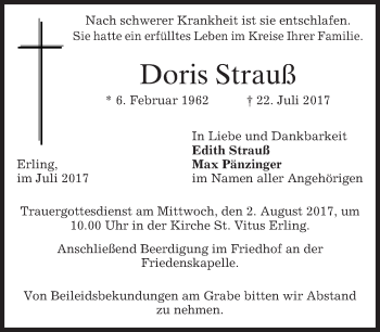 Traueranzeige von Doris Strauß von merkurtz