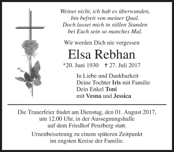 Traueranzeigen Von Elsa Rebhan Trauer Merkur De