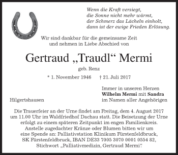 Traueranzeige von Gertraud Mermi von merkurtz