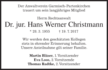 Traueranzeige von Hans Werner Christmann von merkurtz
