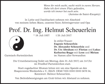 Traueranzeige von Helmut Scheuerlein von merkurtz