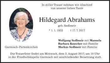 Traueranzeige von Hildegard Abrahams von merkurtz