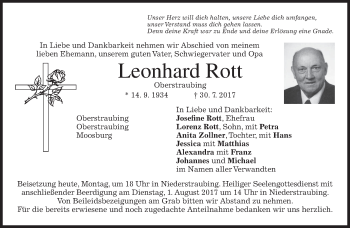 Traueranzeige von Leonhard Rott von merkurtz