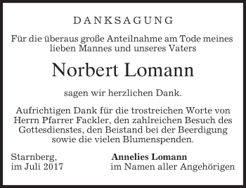 Traueranzeige von Norbert Lomann von merkurtz