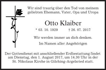 Traueranzeige von Otto Klaiber von merkurtz