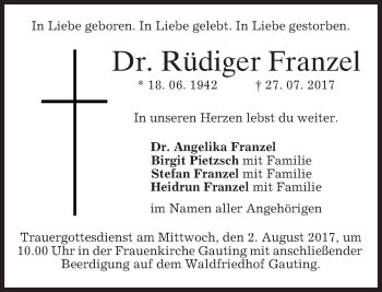 Traueranzeige von Rüdiger Franzel von merkurtz