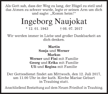 Traueranzeige von Ingeborg Naujokat von merkurtz