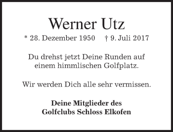 Traueranzeige von Werner Utz von merkurtz