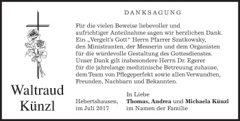 Traueranzeige von Waltraud Künzl von merkurtz