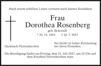 Traueranzeige von Dorothea Rosenberg von merkurtz