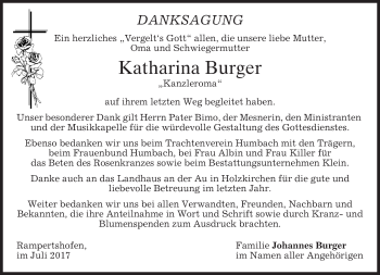 Traueranzeige von Katharina Burger von merkurtz