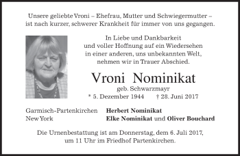 Traueranzeige von Vroni Nominikat von merkurtz