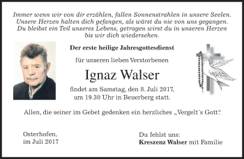 Traueranzeige von Ignaz Walser von merkurtz
