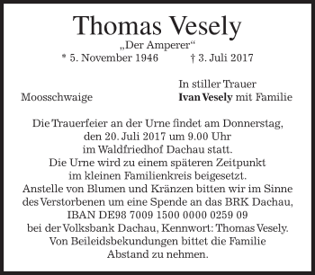 Traueranzeige von Thomas Vesely von merkurtz