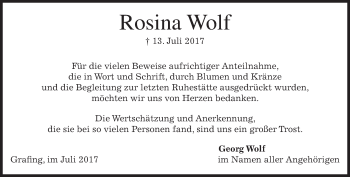 Traueranzeige von Rosina Wolf von merkurtz
