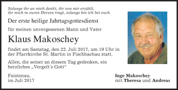 Traueranzeige von Klaus Makoschey von merkurtz