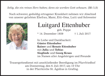 Traueranzeige von Luitgard Ettenhuber