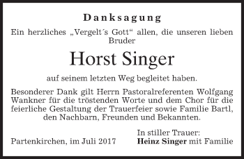 Traueranzeige von Horst Singer von merkurtz