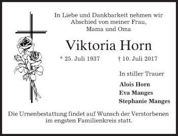 Traueranzeige von Viktoria Horn von merkurtz