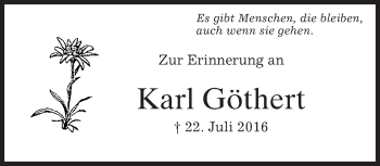 Traueranzeige von Karl Göthert von merkurtz