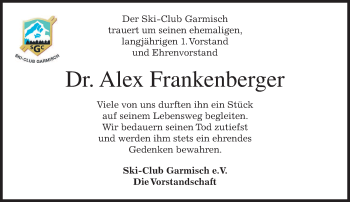 Traueranzeige von Alex Frankenberger von merkurtz