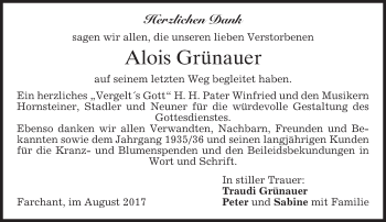 Traueranzeige von Alois Grünauer von merkurtz