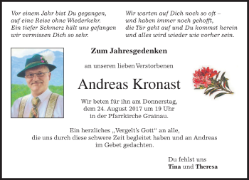Traueranzeige von Andreas Kronast von merkurtz