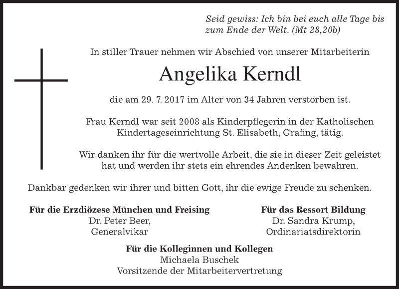  Traueranzeige für Angelika Kerndl vom 05.08.2017 aus merkurtz