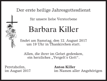Traueranzeige von Barbara Killer von merkurtz