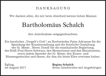 Traueranzeige von Bartholomäus Schalch von merkurtz