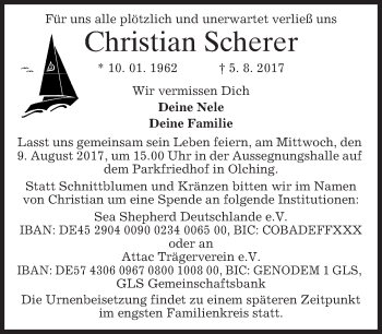 Traueranzeige von Christian Scherer von merkurtz