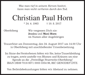 Traueranzeige von Christian Paul Horn von merkurtz