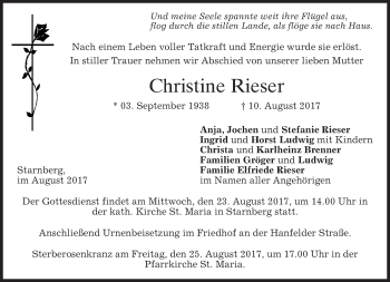 Traueranzeige von Christine Rieser von merkurtz