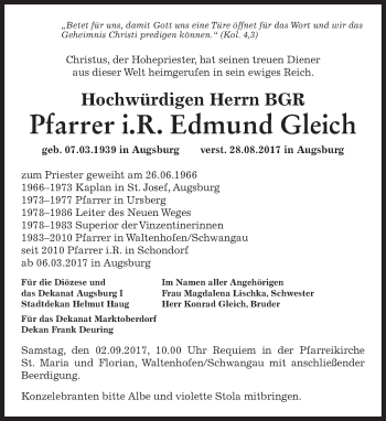 Traueranzeige von Edmund Gleich von merkurtz