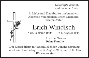 Traueranzeige von Erich Windisch von merkurtz